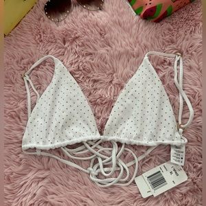L*SPACE BIKINI TOP WHITE L XL STUDDED ADJUSTABLE CRISS CROSS STRING SUMMER BEACH